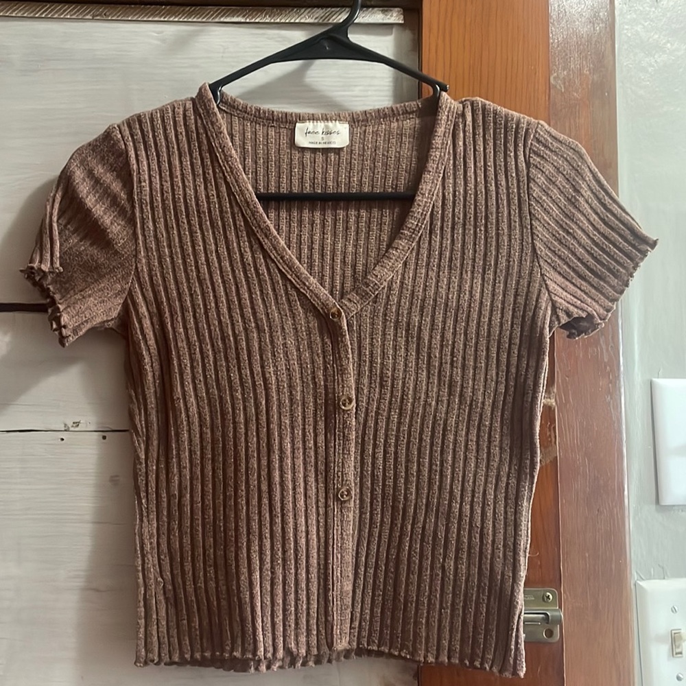 Brown Short Sleeve Crop Top